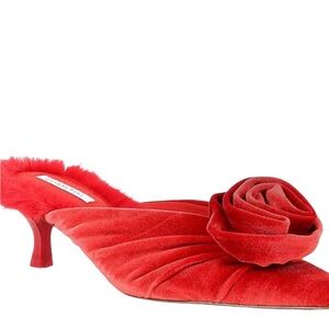 Gianni Bini Red Velvet Kitten Heels Floral Accent New 6.5 Holiday Party
